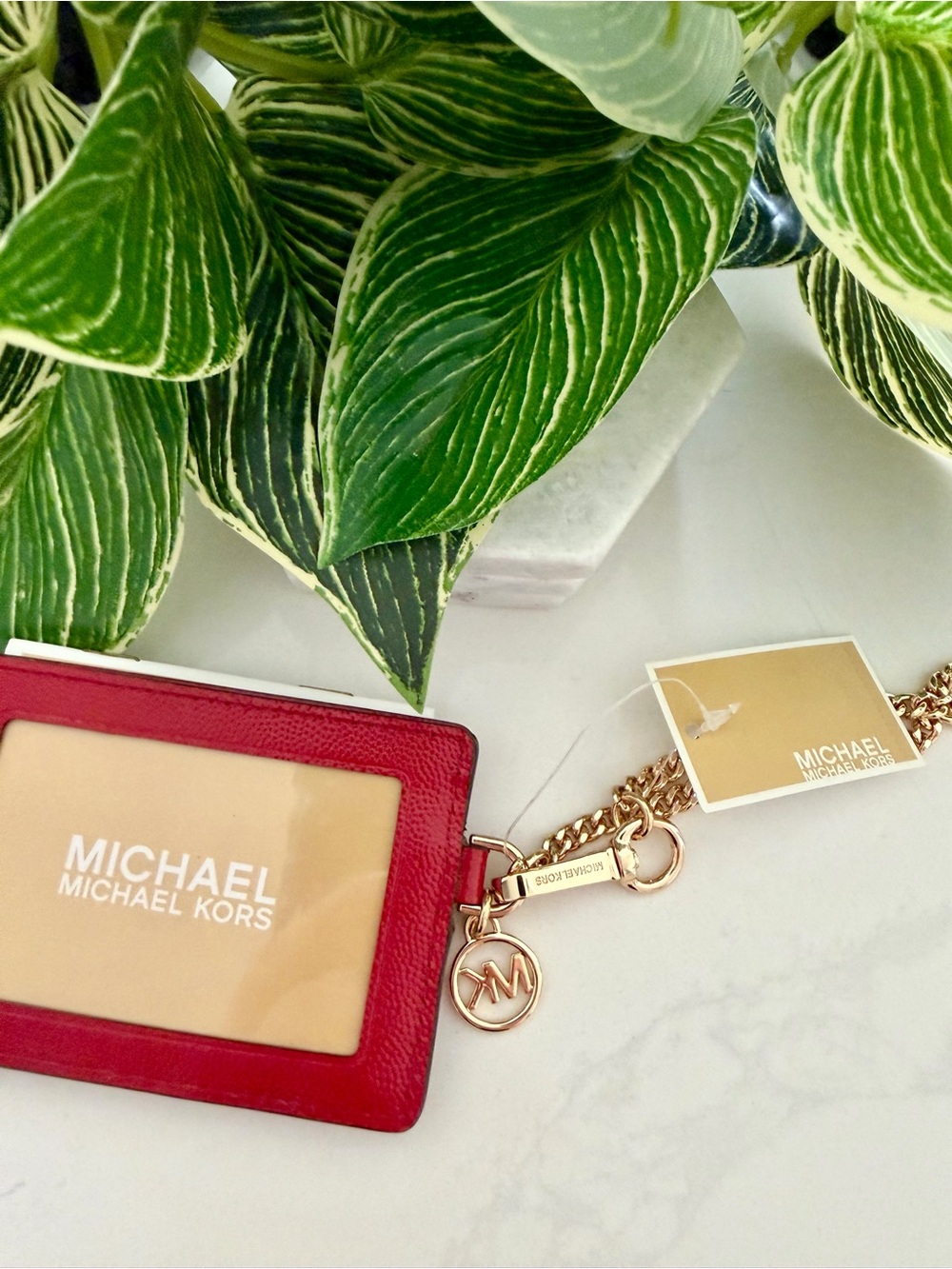 Michael Kors Red Studded Card Case Wristlet - Picture 4 of 5